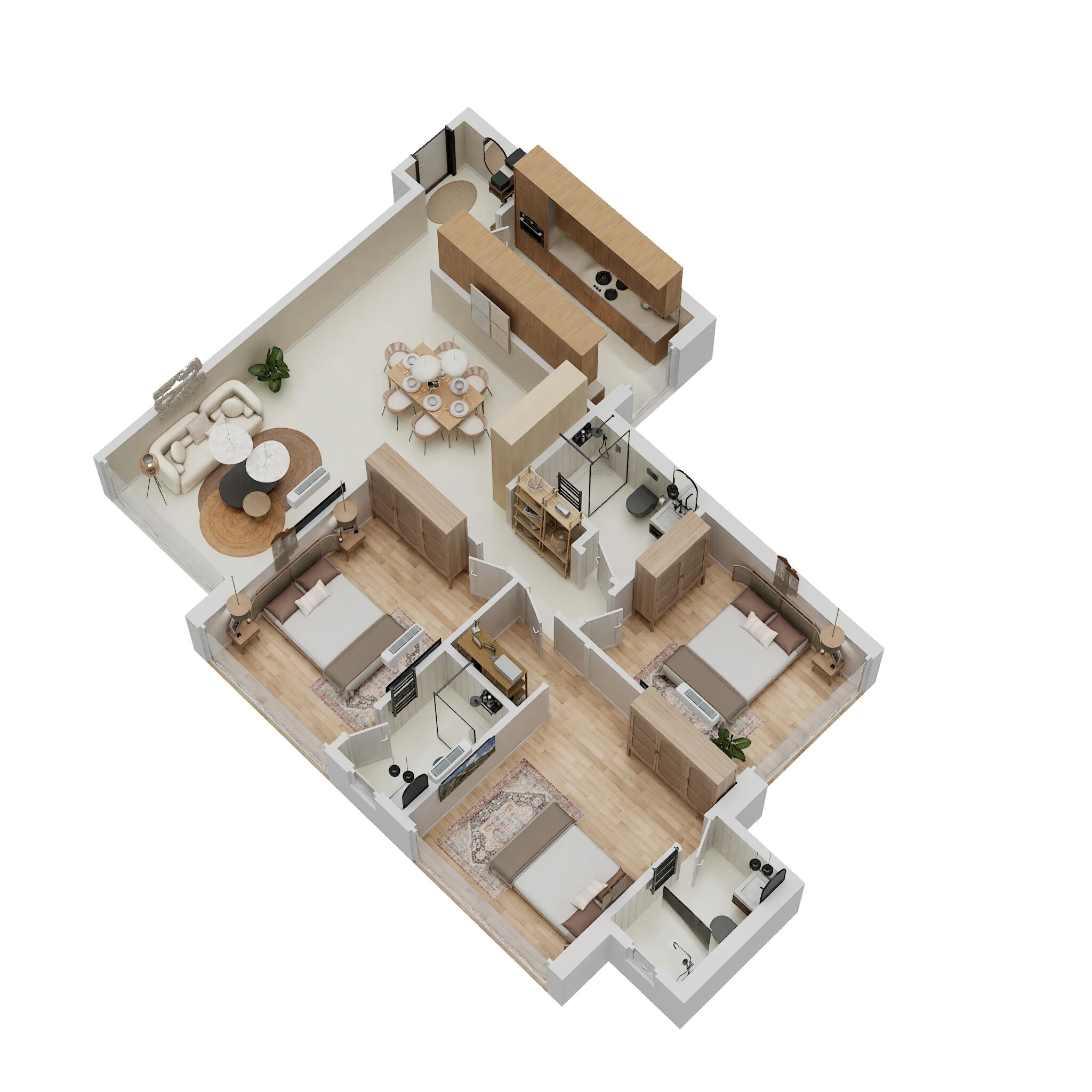 Floor plan of 3 BHK 1073 Sq. Ft. Apartment in Oberoi Sky City Tower E, Mumbai