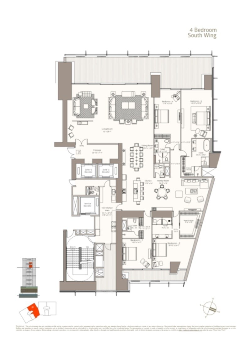 Floor plan of 4 BHK 5235 Sq. Ft. Apartment in Oberoi Three Sixty West, Mumbai