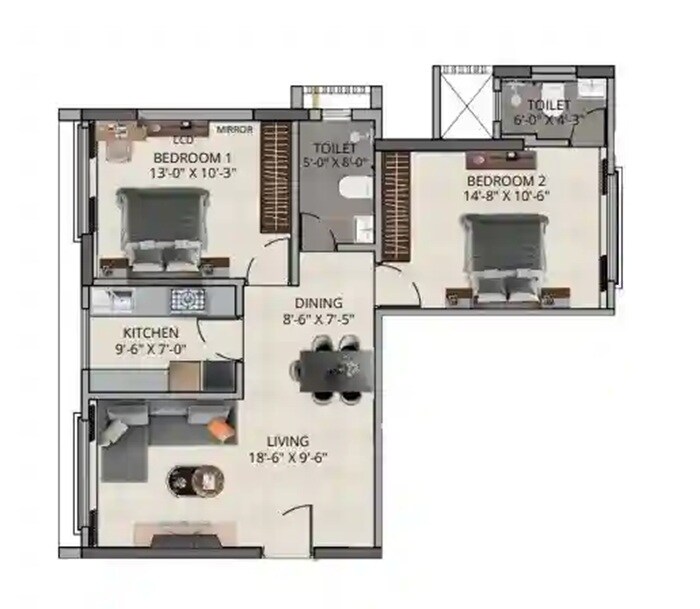 2 BHK 704 Sq. Ft. Apartment