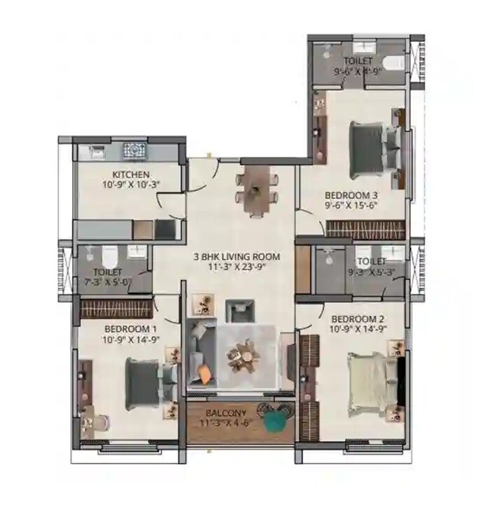 3 BHK 1058 Sq. Ft. Apartment