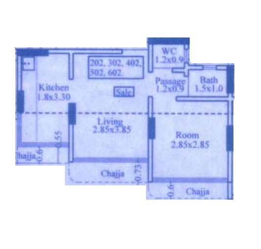 Floor plan of 1 BHK 397 Sq. Ft. Apartment in Ojus Shanti Harbour Crest, Mumbai