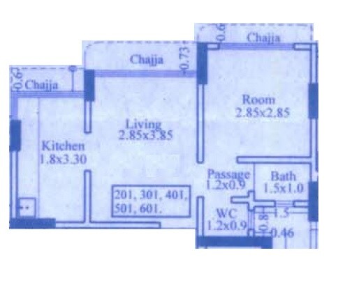 Floor plan of 1 BHK 448 Sq. Ft. Apartment in Ojus Shanti Harbour Crest, Mumbai