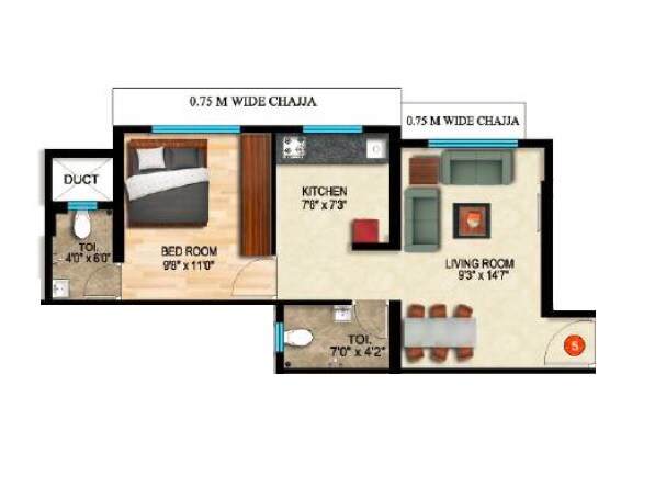 1 BHK 383 Sq. Ft. Apartment