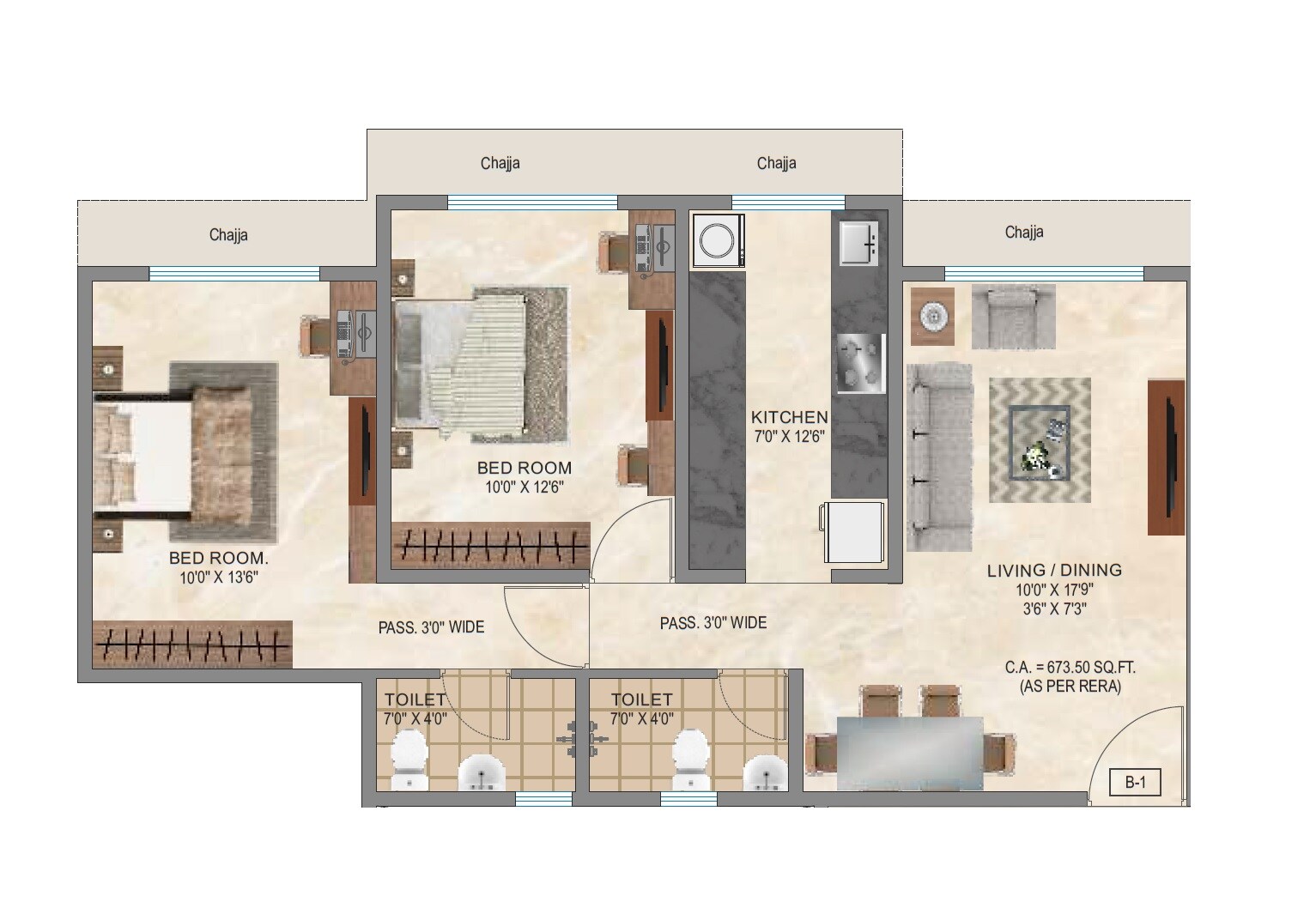 Floor plan of 2 BHK 476 Sq. Ft. Apartment in Om Bellezza Shanti Sadan, Mumbai