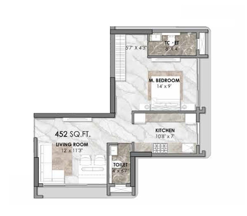Floor plan of 1 BHK 453 Sq. Ft. Apartment in Om Bhavana Residency, Mumbai