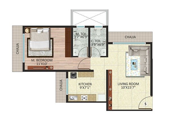 Floor plan of 1 BHK 302 Sq. Ft. Apartment in Om Heights Malad, Mumbai