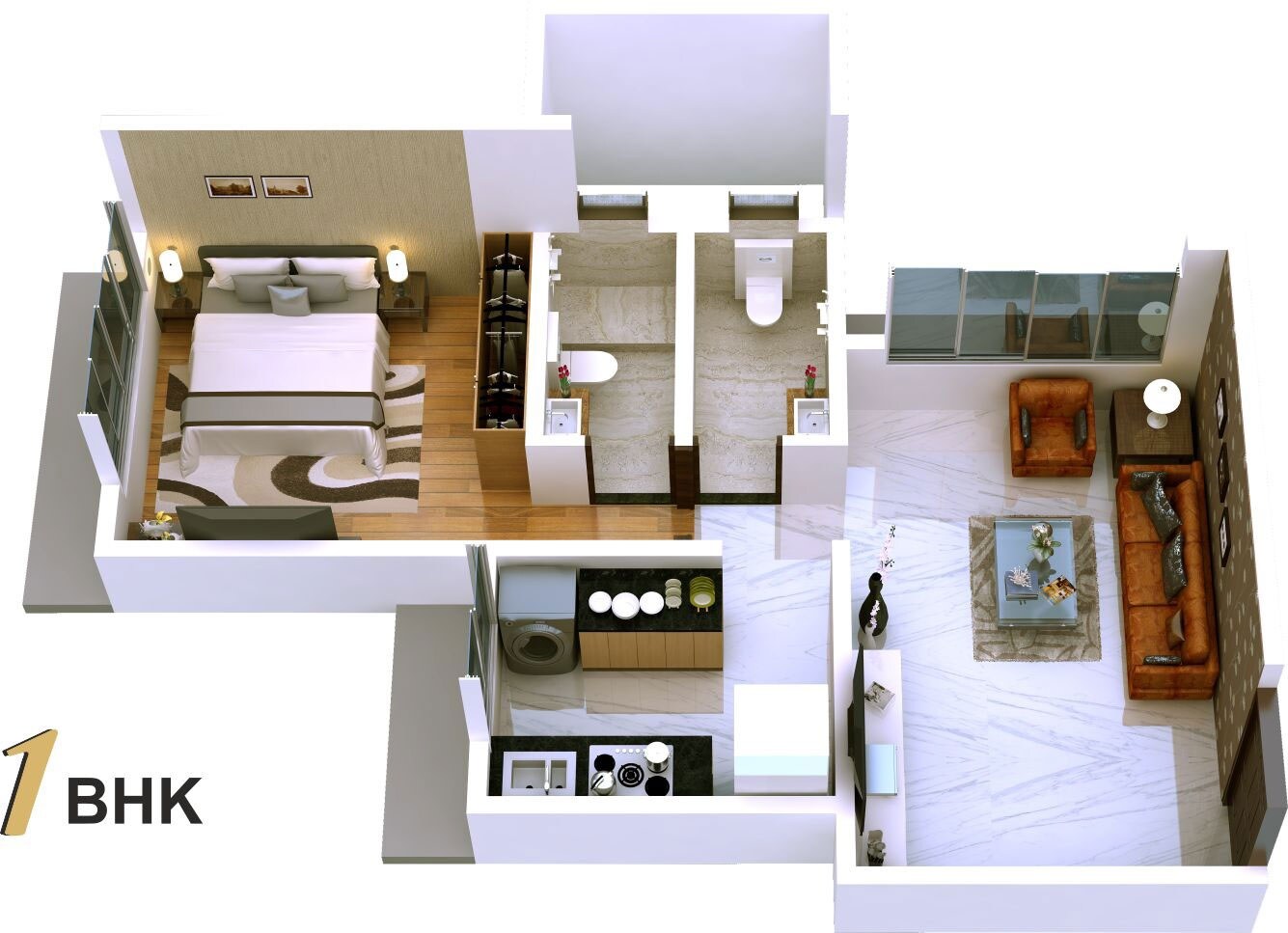 Floor plan of 1 BHK 443 Sq. Ft. Apartment in Om Heights Malad, Mumbai