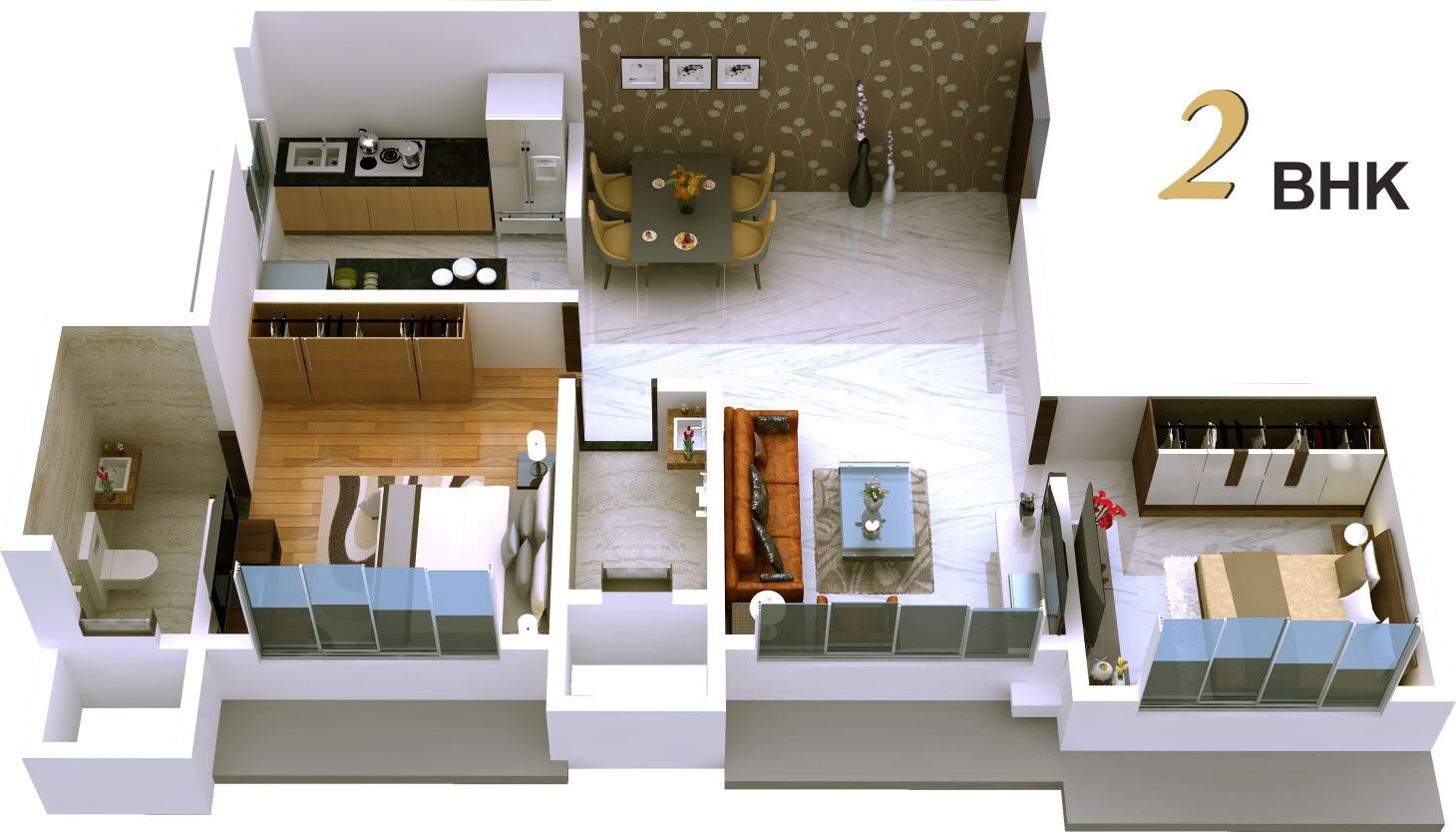 Floor plan of 2 BHK 620 Sq. Ft. Apartment in Om Heights Malad, Mumbai