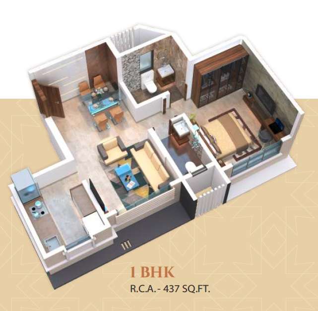 1 BHK 437 Sq. Ft. Apartment in Om Maruti Residency