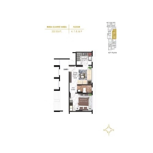 Floor plan of 1 BHK 355 Sq. Ft. Apartment in Om Paras, Mumbai