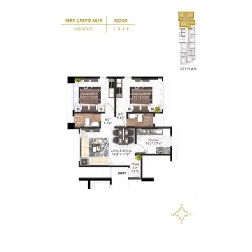 Floor plan of 2 BHK 655 Sq. Ft. Apartment in Om Paras, Mumbai