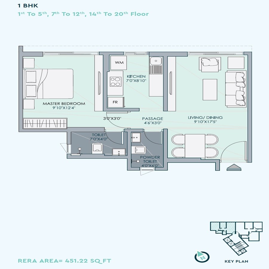 Floor plan of 1 BHK 458 Sq. Ft. Apartment in Om Pole Star, Mumbai