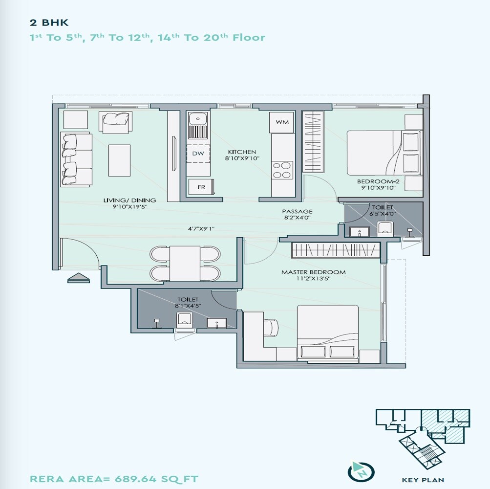 Floor plan of 2 BHK 690 Sq. Ft. Apartment in Om Pole Star, Mumbai