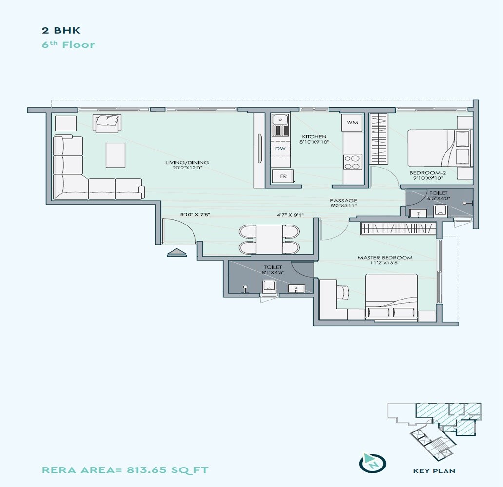 Floor plan of 2 BHK 814 Sq. Ft. Apartment in Om Pole Star, Mumbai
