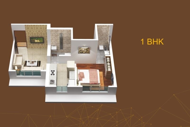 Floor plan of 1 BHK 365 Sq. Ft. Apartment in Om Saath Grandness, Mumbai