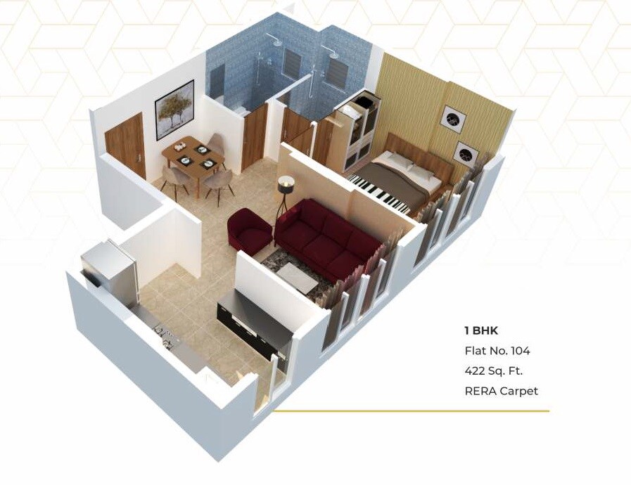 Floor plan of 1 BHK Apartment - 422 sq. ft. in OM Sahyadri CHS, Mumbai