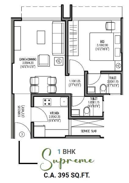 1 BHK 395 Sq. Ft. Apartment in Om Sai Laxmi Residency