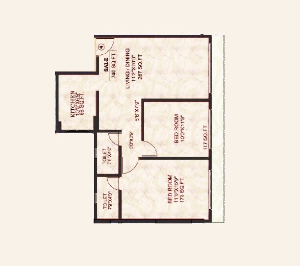 Floor plan of 2 BHK 558 Sq. Ft. Apartment in Om Sai Union CHS, Mumbai