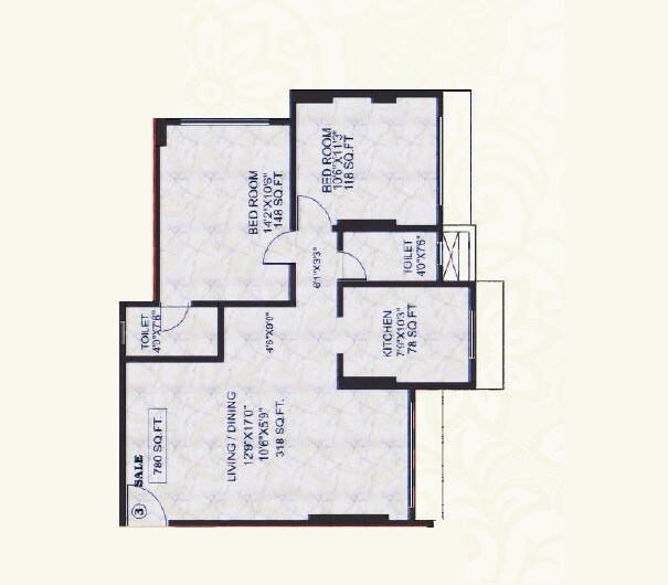 Floor plan of 2 BHK 782 Sq. Ft. Apartment in Om Sai Union CHS, Mumbai