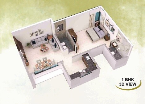 Floor plan of 1 BHK 518 Sq. Ft. Apartment in Om Sai Veer Siddhanak CHS, Mumbai