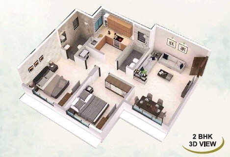 Floor plan of 2 BHK 645 Sq. Ft. Apartment in Om Sai Veer Siddhanak CHS, Mumbai