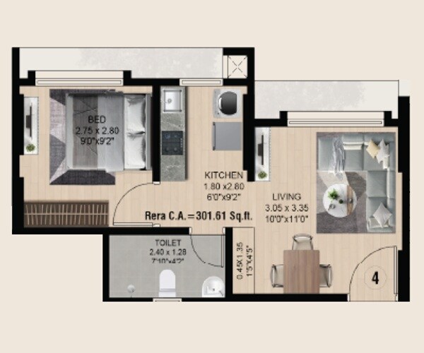 1 BHK 302 Sq. Ft. Apartment
