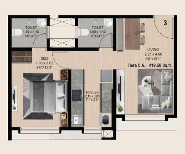 1 BHK 420 Sq. Ft. Apartment