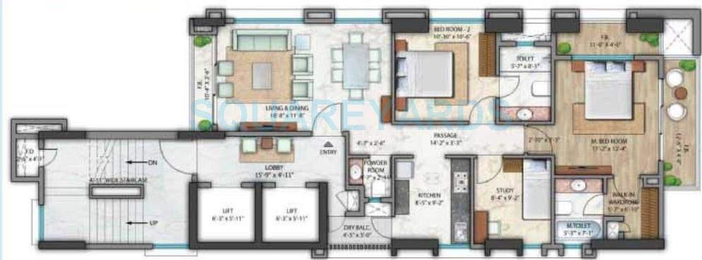 Floor plan of 2 BHK 1550 Sq. Ft. Apartment in Omkar Aloka, Mumbai