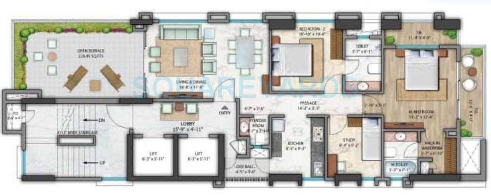 Floor plan of 2 BHK 1800 Sq. Ft. Apartment in Omkar Aloka, Mumbai