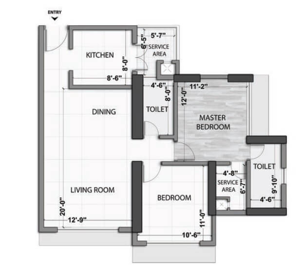 Floor plan of 2 BHK 846 Sq. Ft. Apartment in Omkar Alta Monte, Mumbai