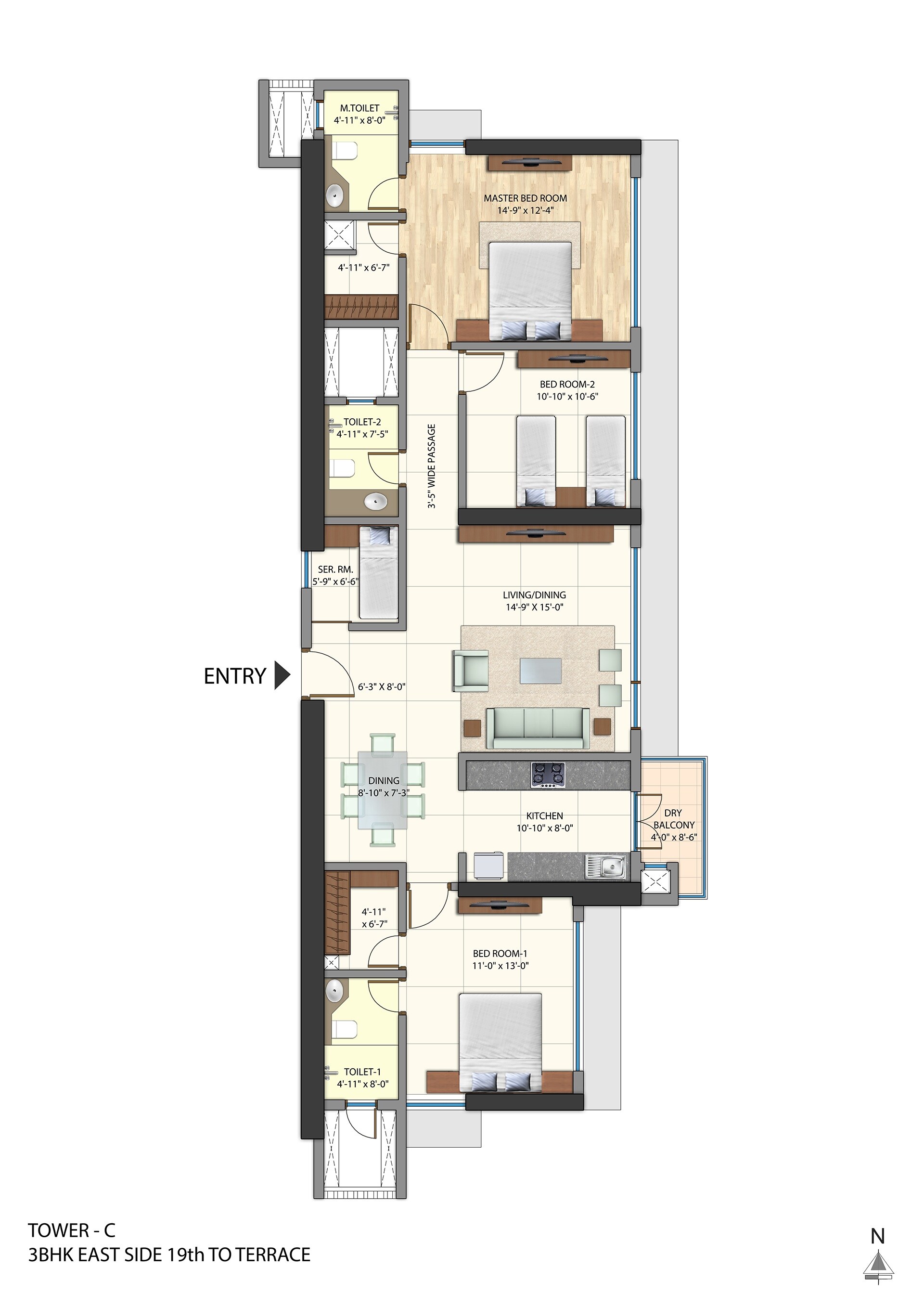  3 BHK Apartment at Omkar Alta Monte, Malad East – for Rent