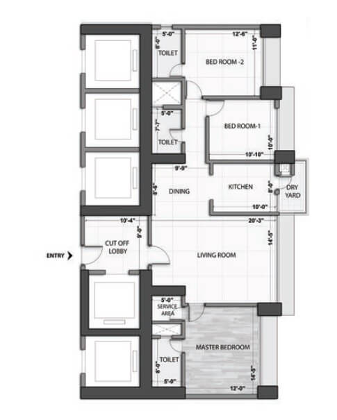 Floor plan of 3 BHK 1210 Sq. Ft. Apartment in Omkar Alta Monte, Mumbai