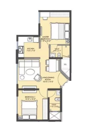 2 BHK 497 Sq. Ft. Apartment