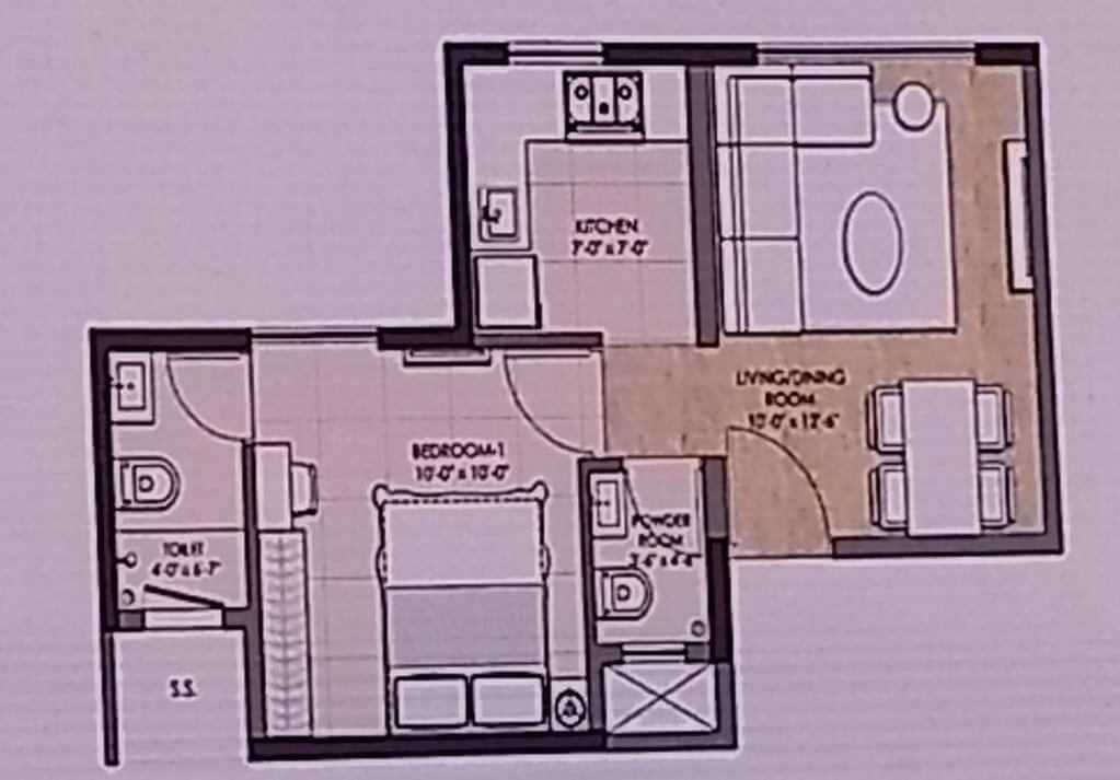 Floor plan of 1 BHK 347 Sq. Ft. Apartment in Omkar Majaswadi, Mumbai