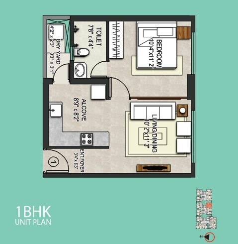 Floor plan of 1 BHK 454 Sq. Ft. Apartment in Omkar Meridia, Mumbai