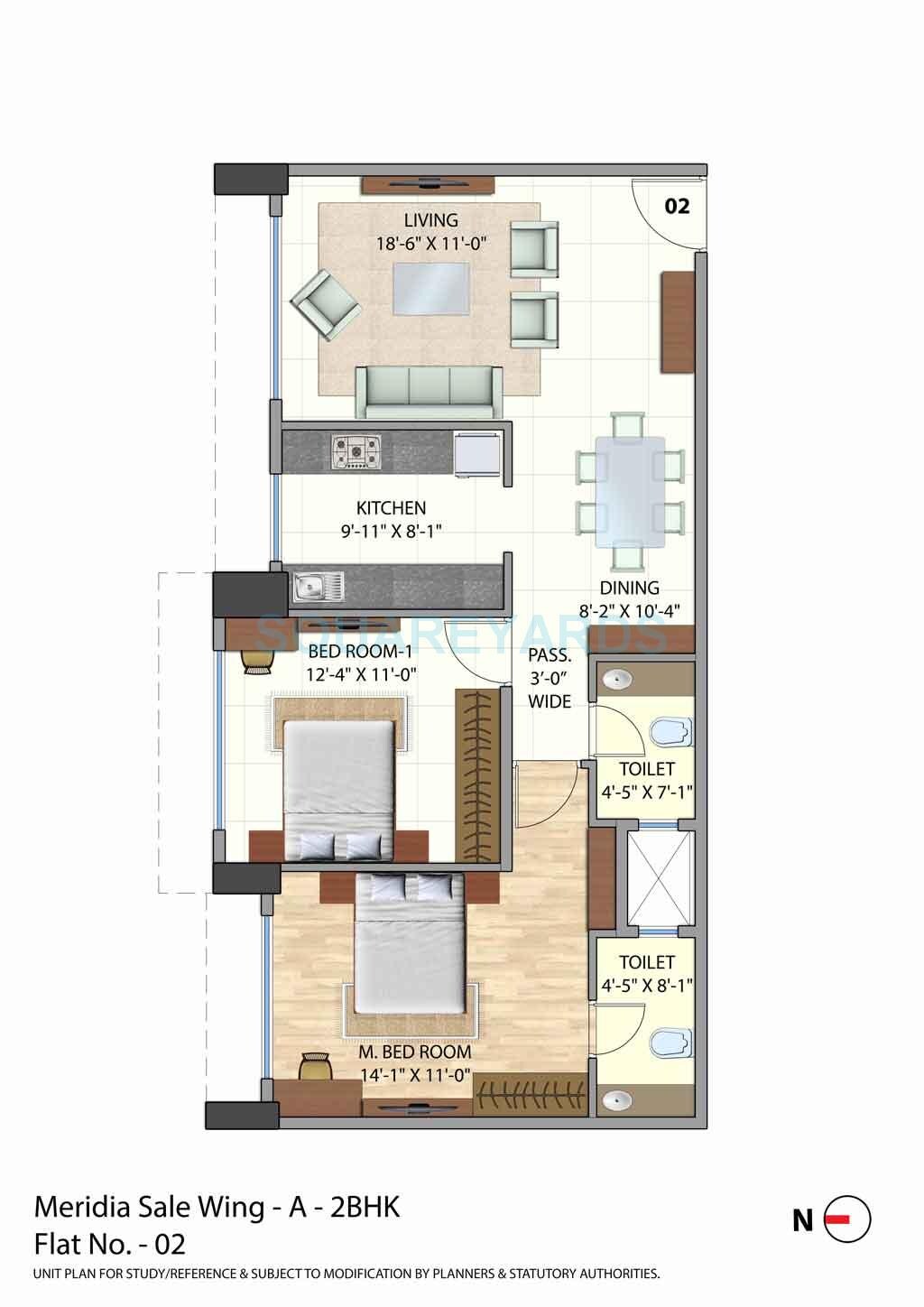 Floor plan of 2 BHK 741 Sq. Ft. Apartment in Omkar Meridia, Mumbai