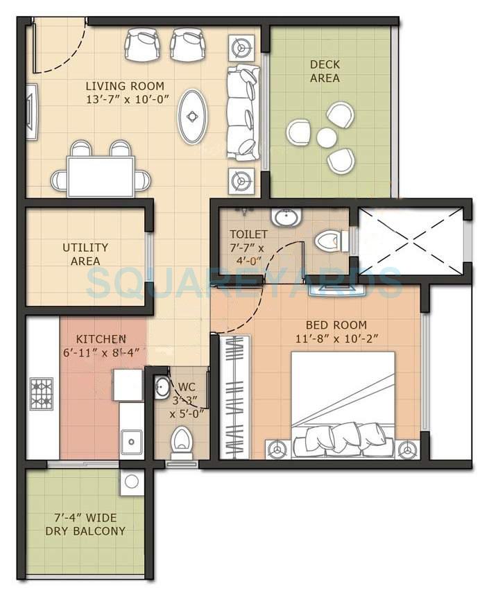 Floor plan of 1 BHK 772 Sq. Ft. Apartment in Omkar Raga, Mumbai