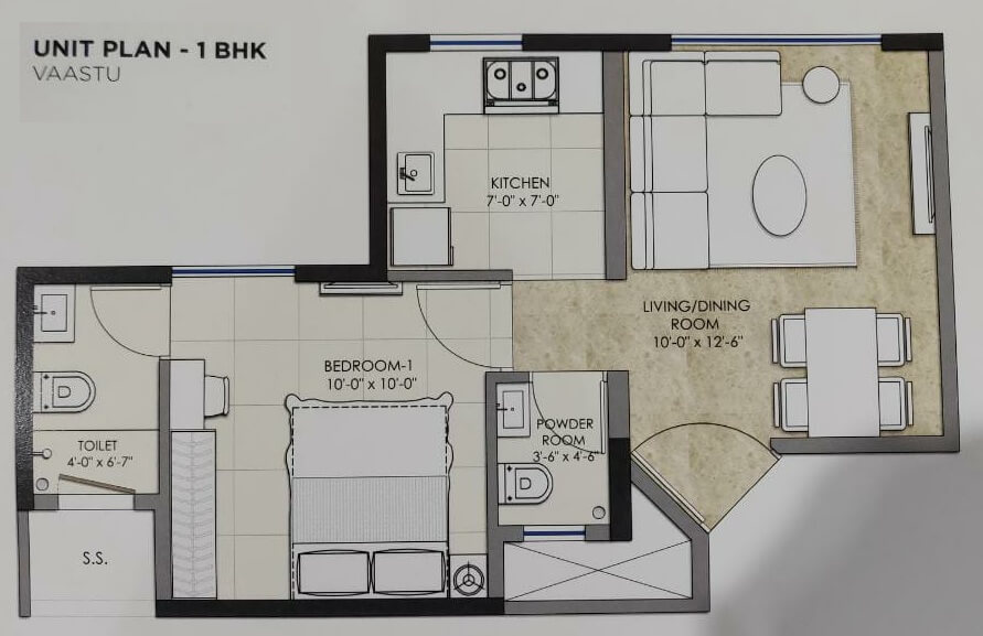 Floor plan of 1 BHK 362 Sq. Ft. Apartment in Omkar Sereno, Mumbai