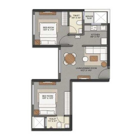 Floor plan of 1 BHK 503 Sq. Ft. Apartment in Omkar Signet, Mumbai