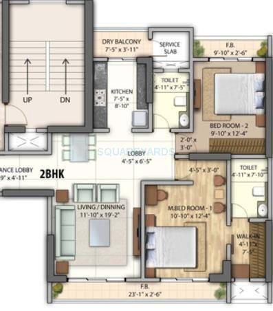 Floor plan of 2 BHK 1270 Sq. Ft. Apartment in Omkar Vayu, Mumbai