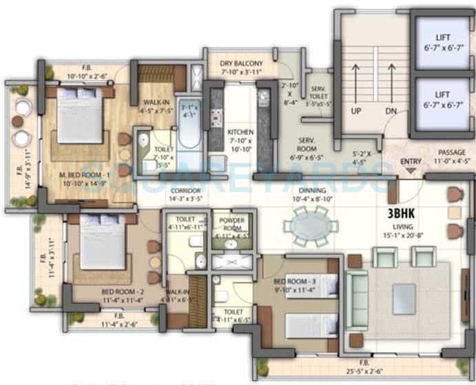Floor plan of 3 BHK 2104 Sq. Ft. Apartment in Omkar Vayu, Mumbai