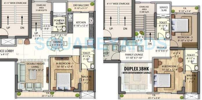 Floor plan of 3 BHK 2308 Sq. Ft. Apartment in Omkar Vayu, Mumbai