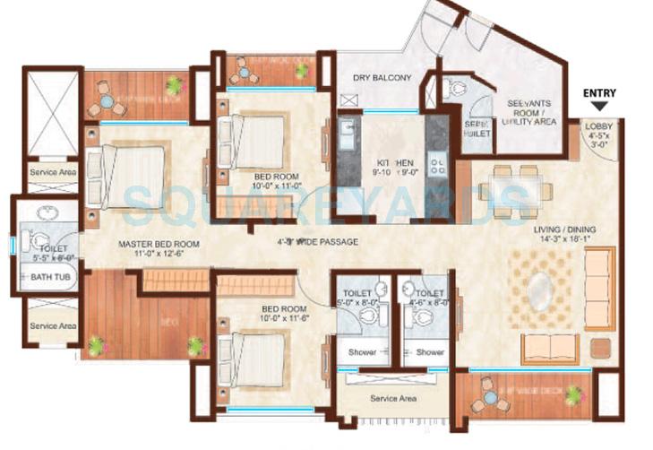 Floor plan of 3 BHK Apartment - 1701 sq. ft. in Omkar Woodside, Mumbai