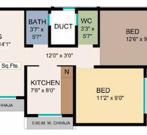 2 BHK 511 Sq. Ft. Apartment in Omkara Unchai