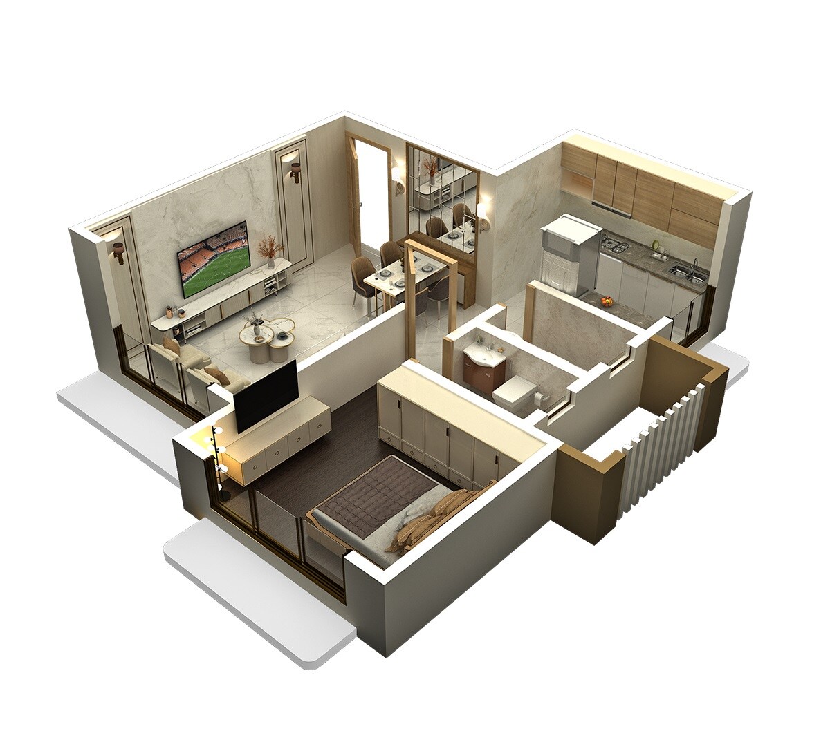 Floor plan of 1 BHK 443 Sq. Ft. Apartment in One Amaad, Mumbai