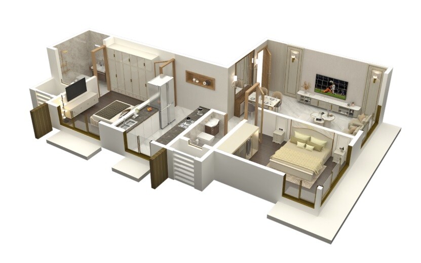 Floor plan of 2 BHK 605 Sq. Ft. Apartment in One Amaad, Mumbai