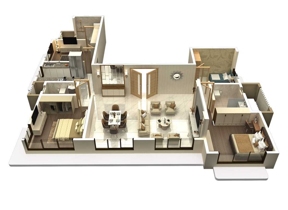 Floor plan of 4 BHK 1060 Sq. Ft. Apartment in One Amaad, Mumbai