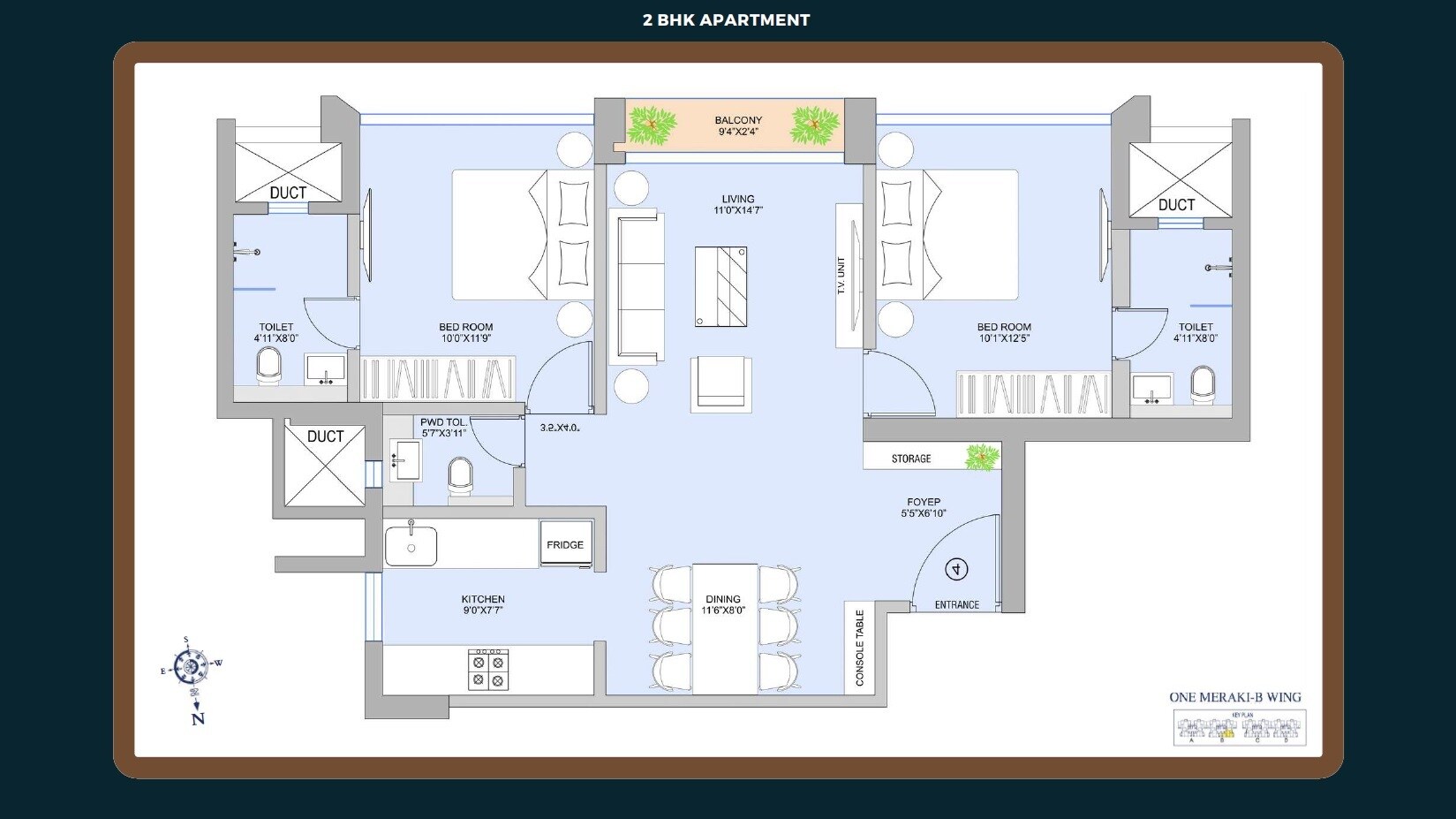 Floor plan of 2 BHK 772 Sq. Ft. Apartment in One Meraki, Mumbai