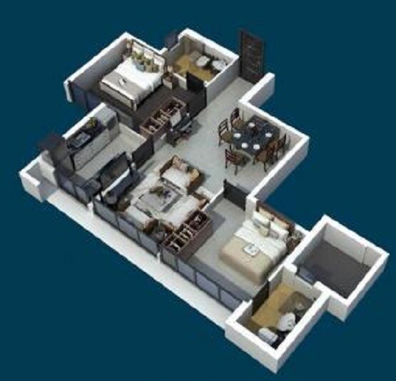 Floor plan of 2 BHK 882 Sq. Ft. Apartment in One Mumbai One Spirit, Mumbai