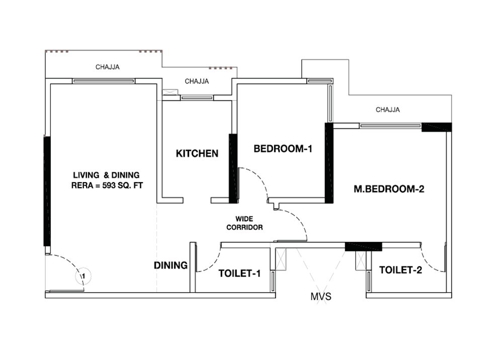 Floor plan of 2 BHK 593 Sq. Ft. Apartment in Orange Titanium Rajshree, Mumbai